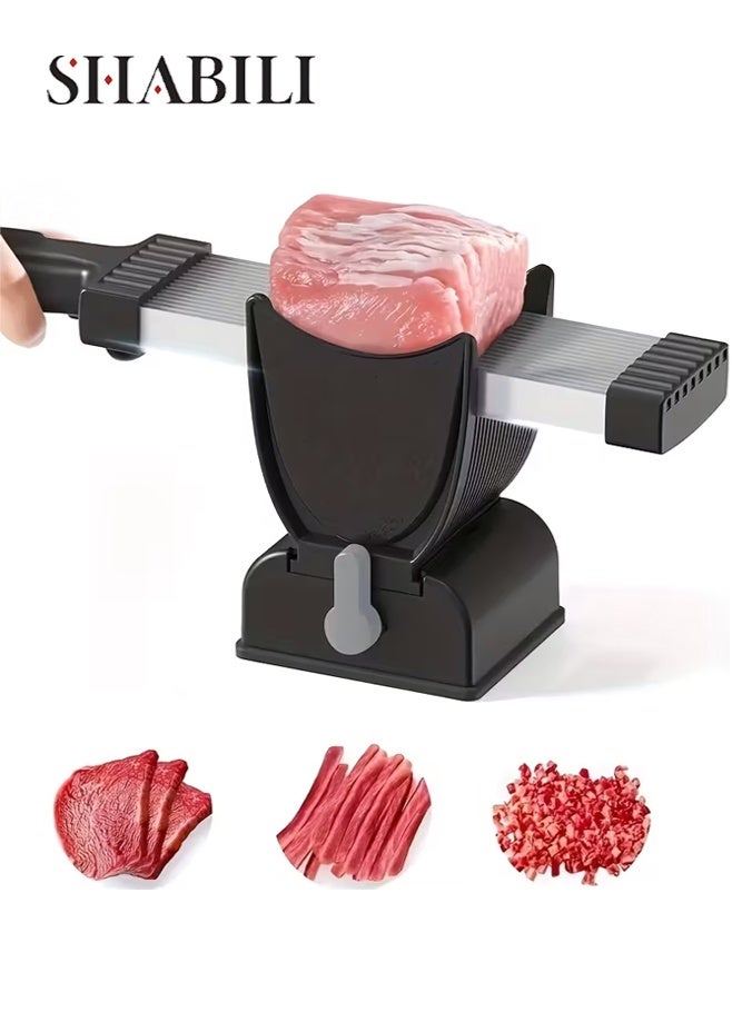 SHABILI Manual Meat Slicer for Home Cooks, ABS+Stainless Steel Meat Cutter with Safe Grip, Adjustable Thickness Meat Cleavers for Slicing Pork Beef Chicken, Manual Meat Cutter for Kitchen Cooking (Black) - Image 1